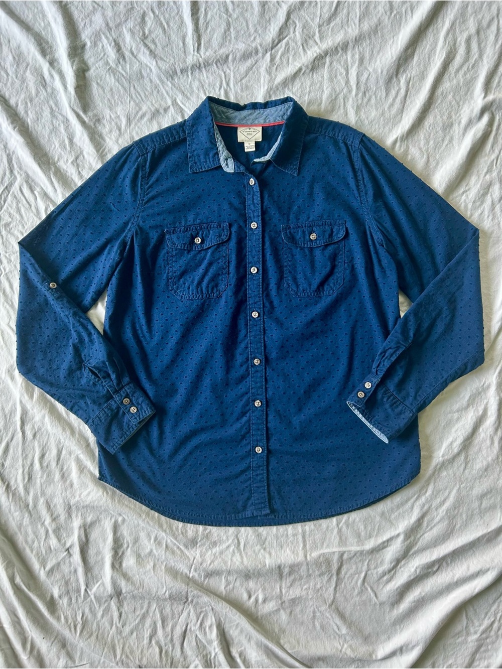 St. John’s Bay Navy Blue Swiss Dot Long Sleeve Button Down Shirt